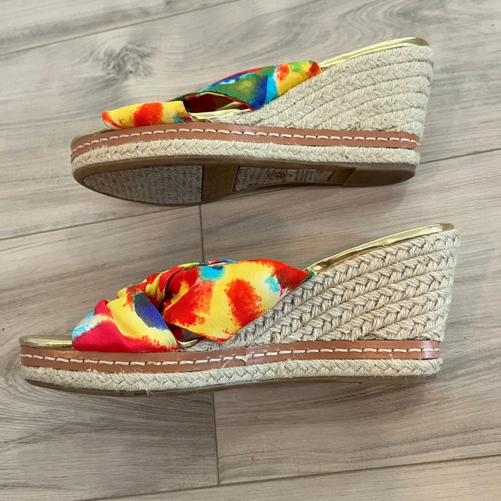 Etienne Aigner Krista Espadrille Wedge Sandals Watercolor Multi 9M Knotted Slide